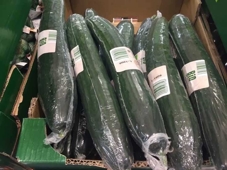cucumbers shrink wrapped in plastic
